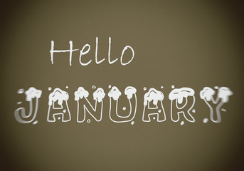 Hello January, motivation, poster, quote, blurred image.