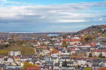 Fototapeta na wymiar Panoramic view over Bingen, the Rhine and the other side of the Rhine Rüdesheim, Germany