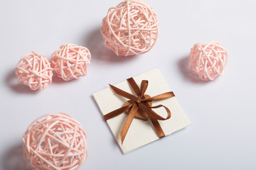 Greeting cards on a white background. Around decorative balls.