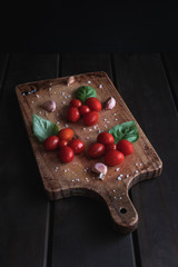 Fresh tomatoes, freshly grown with basil