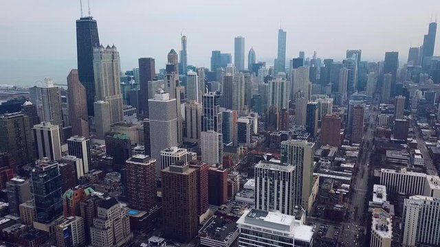 chicago downtown aerial view cloudy