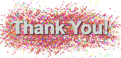 thank you carnival party confeti decoration background colors - 3d rendering