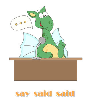 Irregular english verb to say with funny dragon