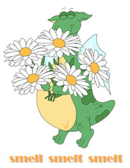 Irregular english verb to smell with funny dragon