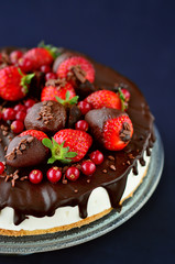 Close up of a chocolate strawberry cake