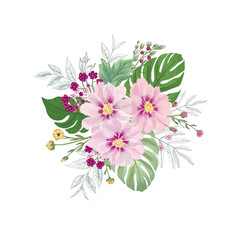 Flower bouquet over white background. Floral design greeting card