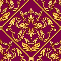Seamless baroque pattern with decorative golden leaves