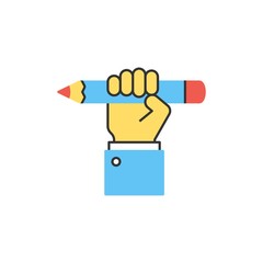 Hand holding pencil line icon