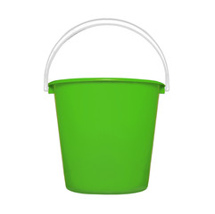 Green plastic bucket isolated on white background