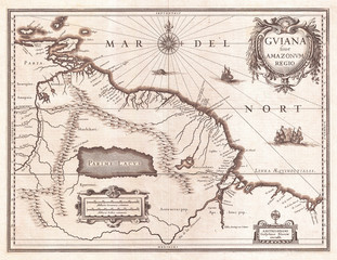 1635, Blaeu Map Guiana, Venezuela, and El Dorado