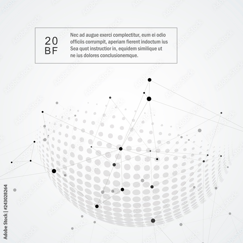 Poster vector halftone spheres with world globe and connect concept design illustration