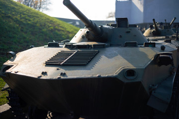 Parts of the hull of the armored infantry vehicle. In front and back of vehicle stays many...