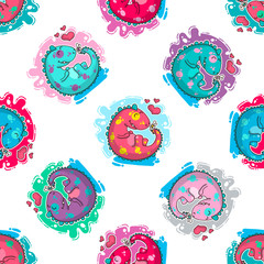 Vector seamless pattern about Dinozaur in love © Giingerann
