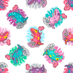 Vector seamless pattern about Dinozaur in love © Giingerann