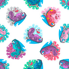 Vector seamless pattern about Dinozaur in love © Giingerann