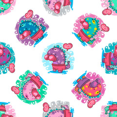 Vector seamless pattern about Dinozaur in love © Giingerann