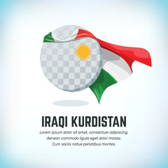 Iraqi Kurdistan flag. Round flying template with national color cloak. Can be used with logo or mascot. Use for sport or political symbol. Flag Day. Independence Day. National holiday. Travel icon