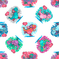 Vector seamless pattern about Dinozaur in love © Giingerann
