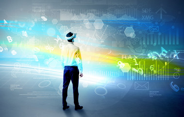 Businessman checking 3d reports and datas with vj glasses
