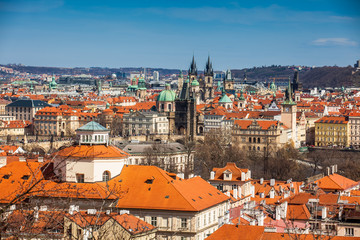 Fototapeta na wymiar Charles bridge and Prague city old town seen from Petrin hill in a beautiful early spring day