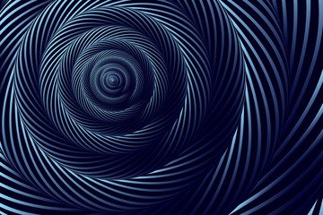 Abstract Curved Spiral Background. Dark Blue Metallic Rotating Hypnotic Pattern. Raster. 3D Illustration