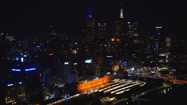 Melbourne Central Business District Neon Lights At Night