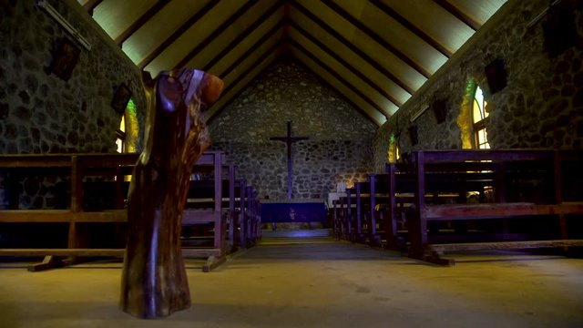 Inside a church building Vaitahu Tahuata Island Marquesas
