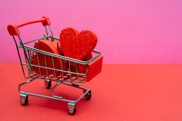 Hearts in a supermarket trolley.