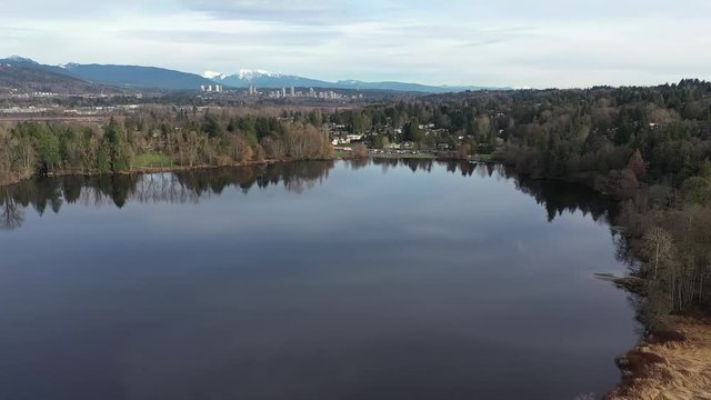 Aerial View at Mountain Lake in British Columbia, Canada. 4K.