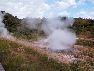 Fototapeta na wymiar Old sulfur mining area near Yangmingshan,. Sulfur Valley is located on the road to Yangmingshan. Taiwan, January 2019