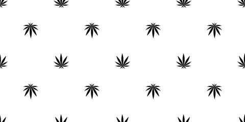 Cannabis seamless pattern. Marijuana floral pattern. Flat leaf of weed cannabis, monochrome black and whit. Marijuana design element seamless for fabric vector illustration. - obrazy, fototapety, plakaty
