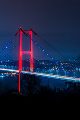 Fototapeta premium Istanbul Bosphorus Bridge at night. 15th July Martyrs Bridge (15 Temmuz Sehitler Koprusu). Istanbul, Turkey..