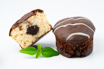 chocolate cake on white background
