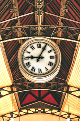 Clock at the railway station bottom view