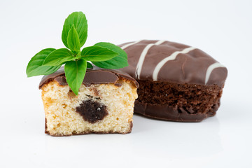 chocolate cake on white background
