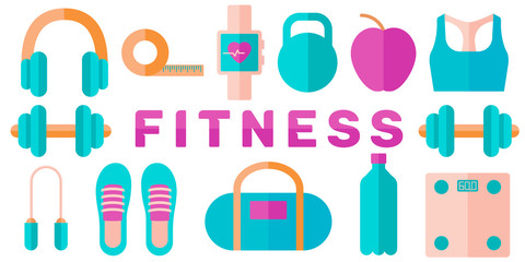 Banner of fitness concept: diet, personal coach. Vector in flat style.