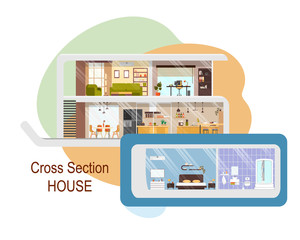 Futuristic House Cross Section Vector Interiors