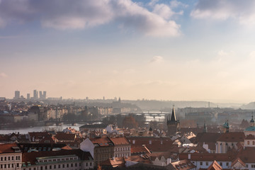 Fototapeta na wymiar Rooftops and bridges of Prague, Czech Republic viewed from the Prague Castle.