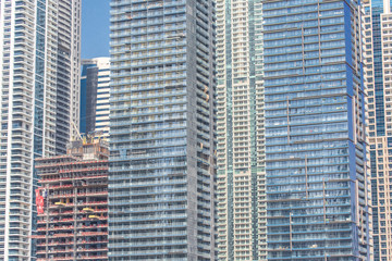 Obraz premium Dubai Skyscraper and tall buildings in Dubai city. Close up