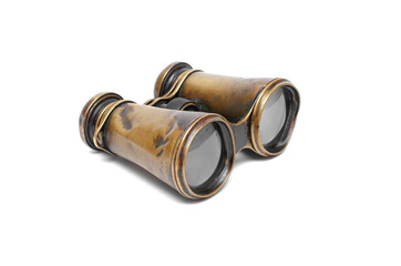 Vintage binoculars isolated on the white background.