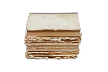 Stack of aged books isolated on a white background.