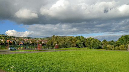 Fototapeta na wymiar low clouds Belfast landscape