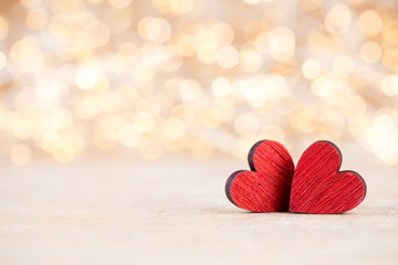 Red heart bokeh background, valentine day greeting card.