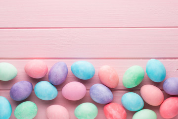 Pastel Easter eggs background. Spring greating card.