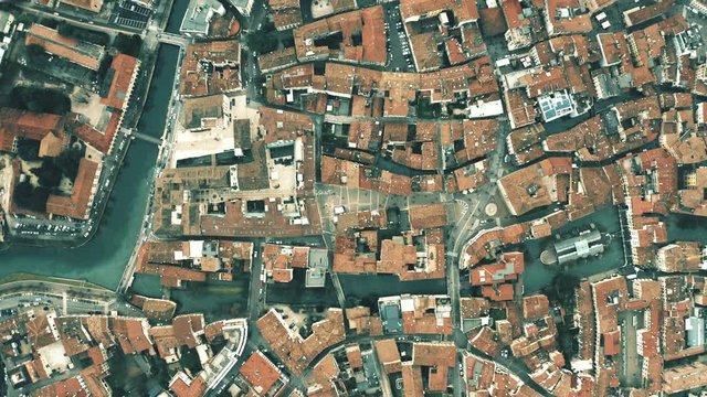 Aerial top down view of city of Treviso, Italy