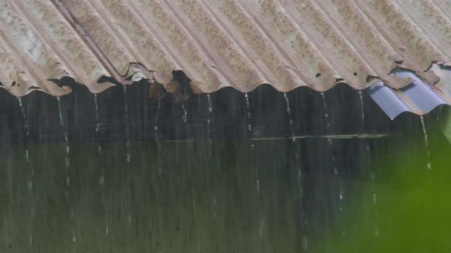 Heavy Rain Tin Rooftop Close Up, 4K