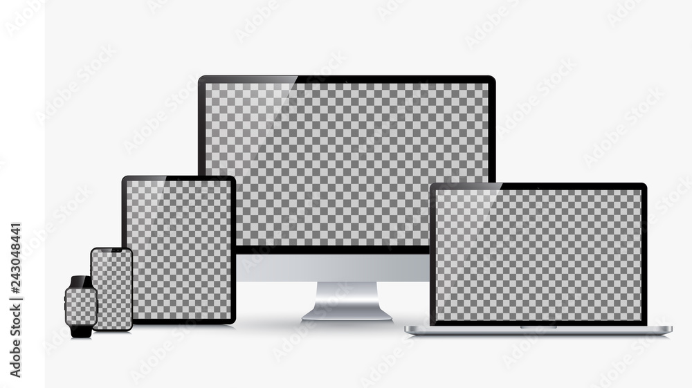 Aufkleber Set technology devices with transparent display - stock vector