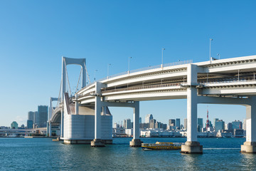 Obraz premium (東京都-都市風景)台場公園から見るレインボーブリッジ６