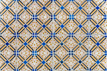 Closeup detail of old Portuguese glazed tiles.