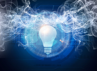 light bulb symbol on dark blue futuristic background